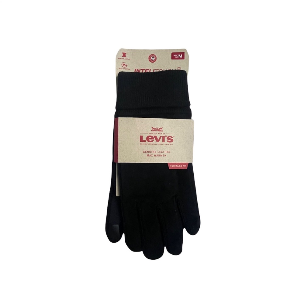 New Levi's Men's Touchscreen Stretch Comfort Gloves Black with Genuine Leather